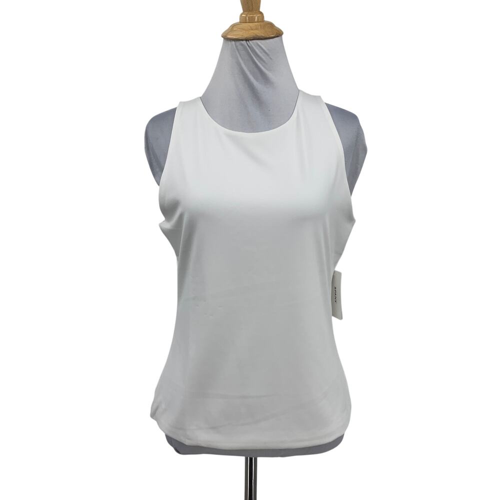 Spanx Tank Top Womens L Large White Nylon Blend Cropped High Neck Activewear
